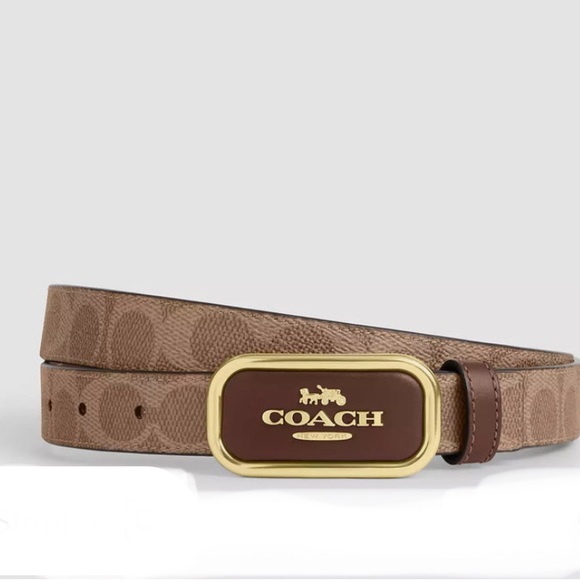 NWT Coach Tan and Brown Belt with Gold Carriage on Leather Design